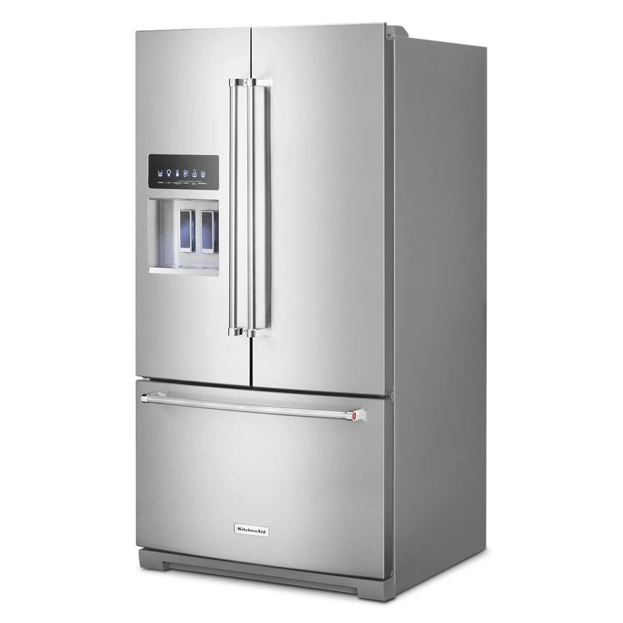 KITCHENAID  26.8 Cu. Ft. Standard-Depth French Door Refrigerator with Exterior Ice and Water Dispenser - Stainless Steel with PrintShield™ Finish (KRFF577KPS)