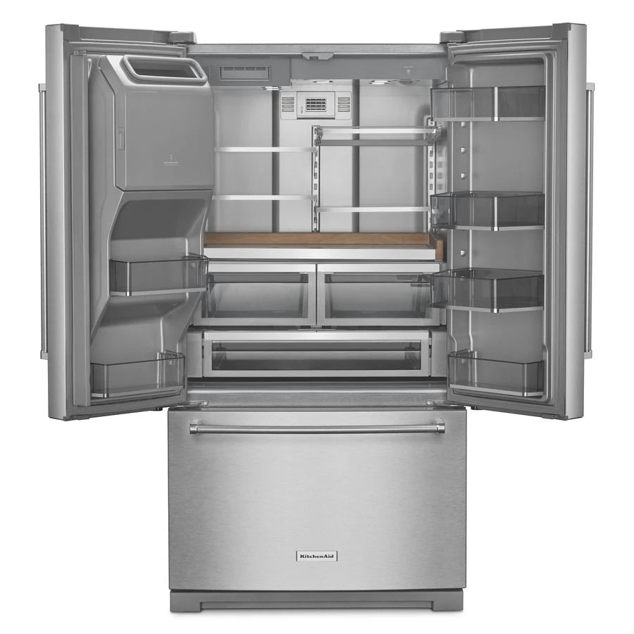 KITCHENAID  26.8 Cu. Ft. Standard-Depth French Door Refrigerator with Exterior Ice and Water Dispenser - Stainless Steel with PrintShield™ Finish (KRFF577KPS)
