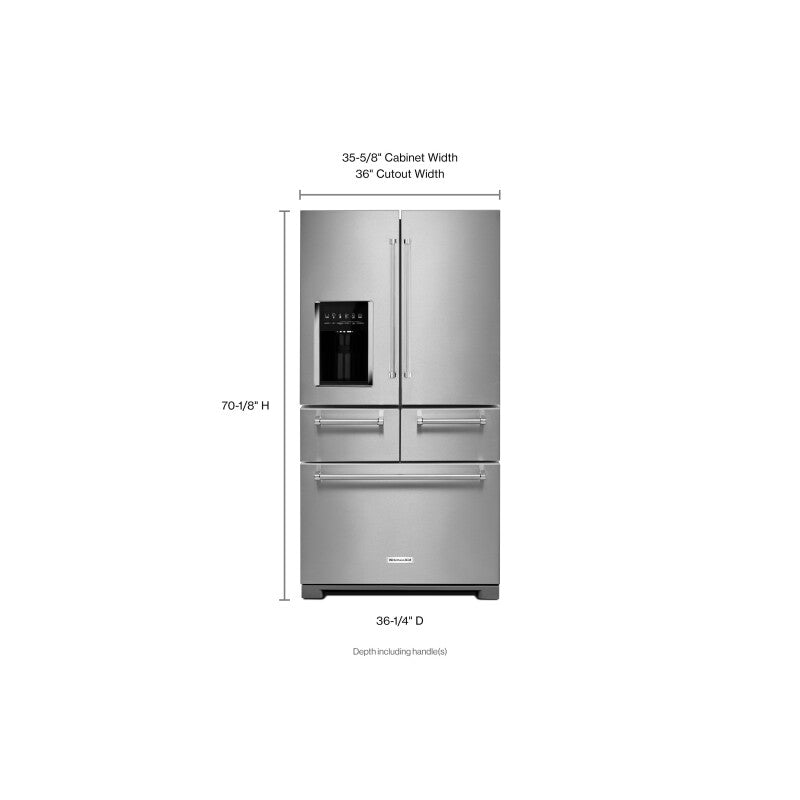 KitchenAid 25.8 Cu. Ft. 36" Multi-Door Freestanding Refrigerator with Platinum Interior Design - Stainless Steel (KRMF706ESS)