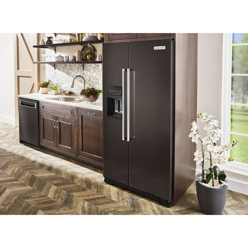 KITCHENAID 19.9 cu ft. Counter-Depth Side-by-Side Refrigerator with Exterior Ice and Water and PrintShield finish - Black Stainless Steel with PrintShield™ Finish (KRSC700HBS)