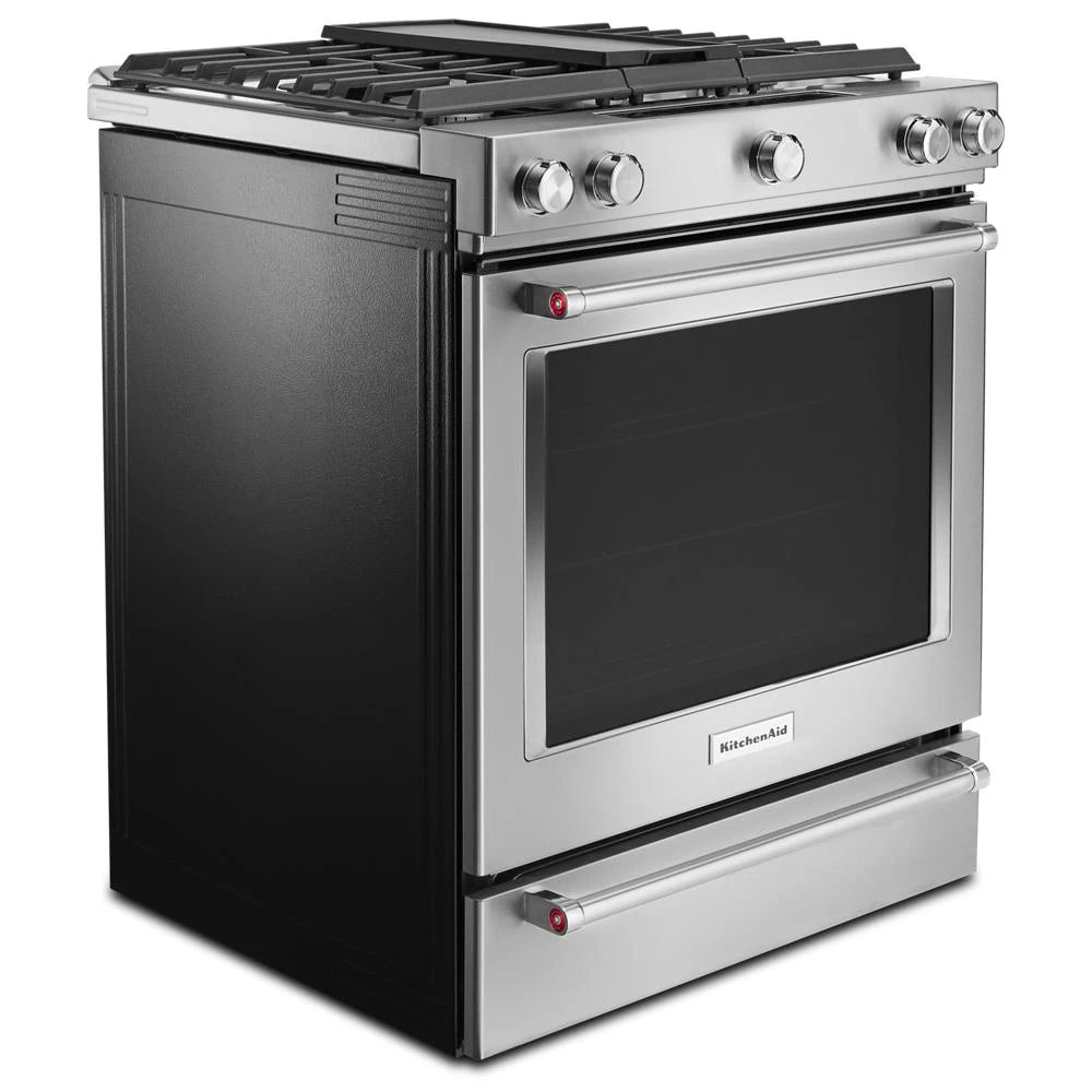 KITCHENAID  30-inch 5-burner Dual Fuel Convection Slide-in Range With Baking Drawer - Stainless Steel (KSDB900ESS)