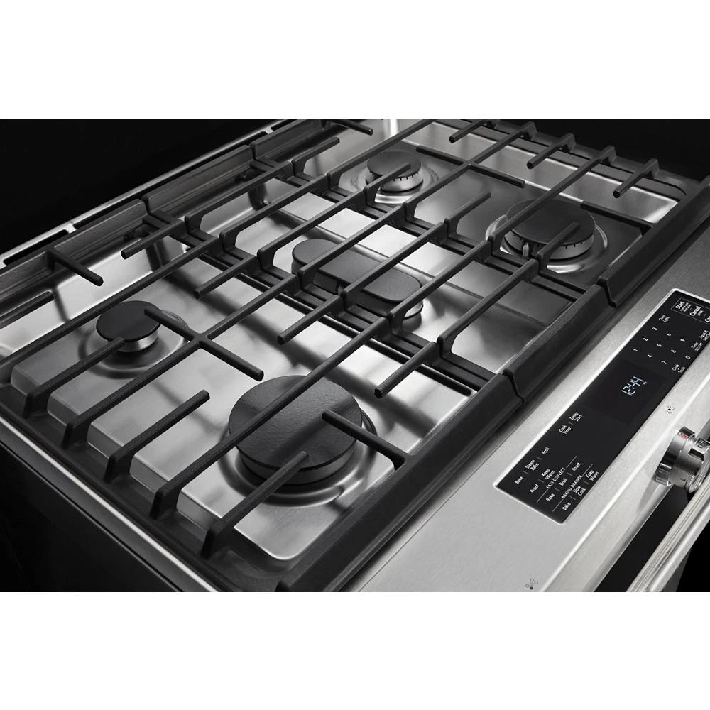 KITCHENAID  30-inch 5-burner Dual Fuel Convection Slide-in Range With Baking Drawer - Stainless Steel (KSDB900ESS)