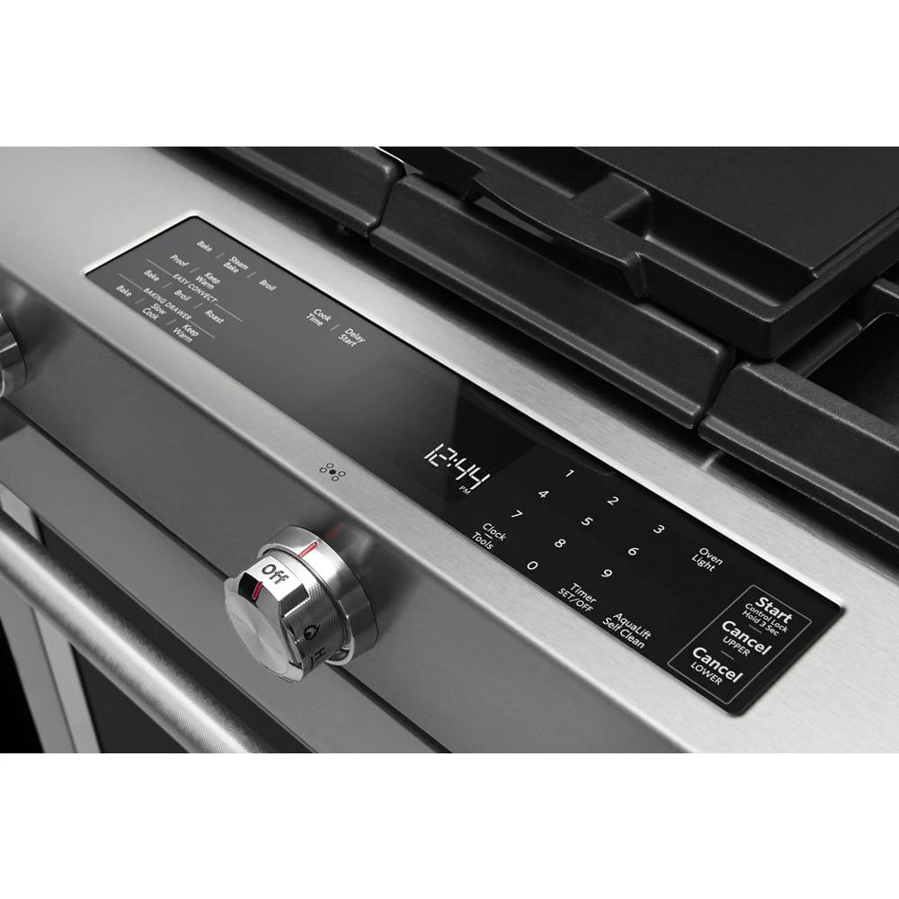 KITCHENAID  30-inch 5-burner Dual Fuel Convection Slide-in Range With Baking Drawer - Stainless Steel (KSDB900ESS)