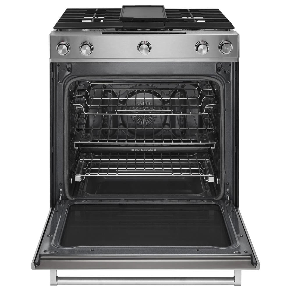 KITCHENAID  30-inch 5-burner Dual Fuel Convection Slide-in Range With Baking Drawer - Stainless Steel (KSDB900ESS)