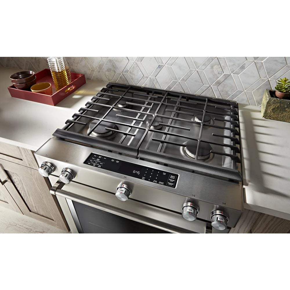 KITCHENAID  30-inch 5-burner Dual Fuel Convection Slide-in Range With Baking Drawer - Stainless Steel (KSDB900ESS)
