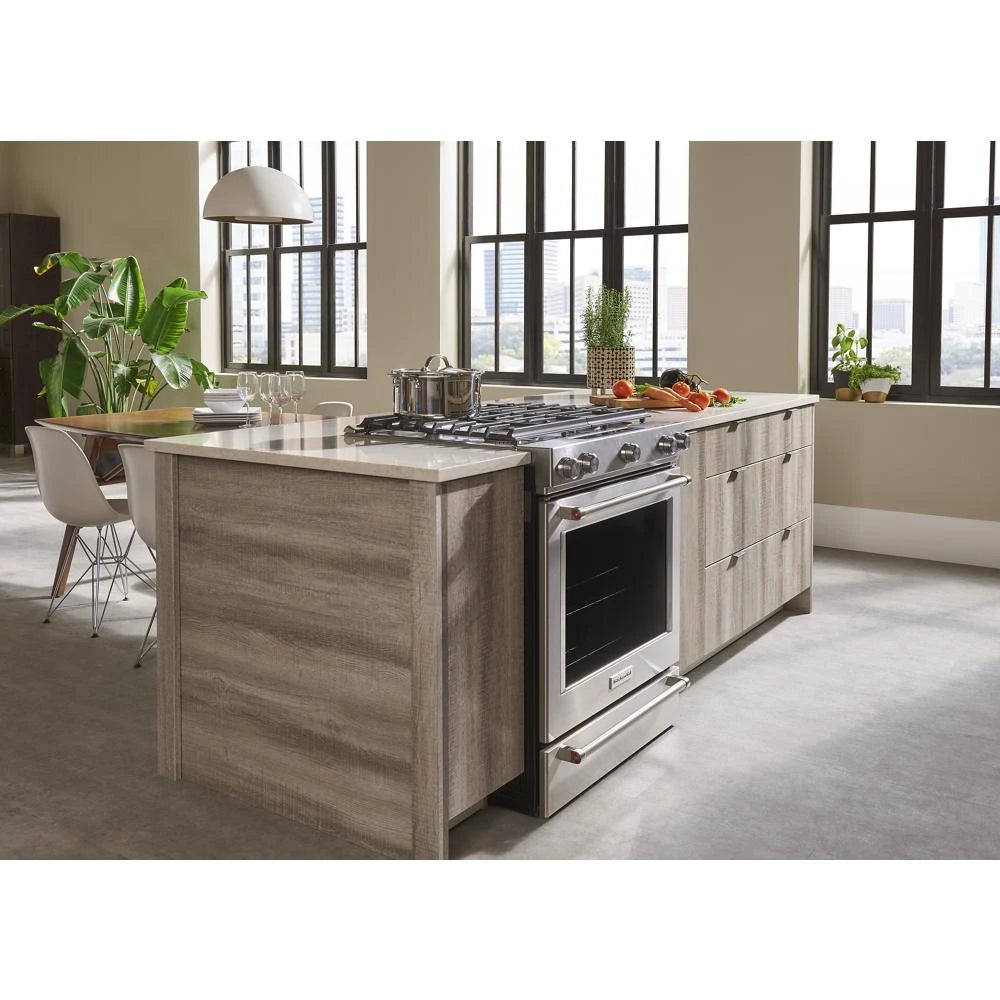 KITCHENAID  30-inch 5-burner Dual Fuel Convection Slide-in Range With Baking Drawer - Stainless Steel (KSDB900ESS)