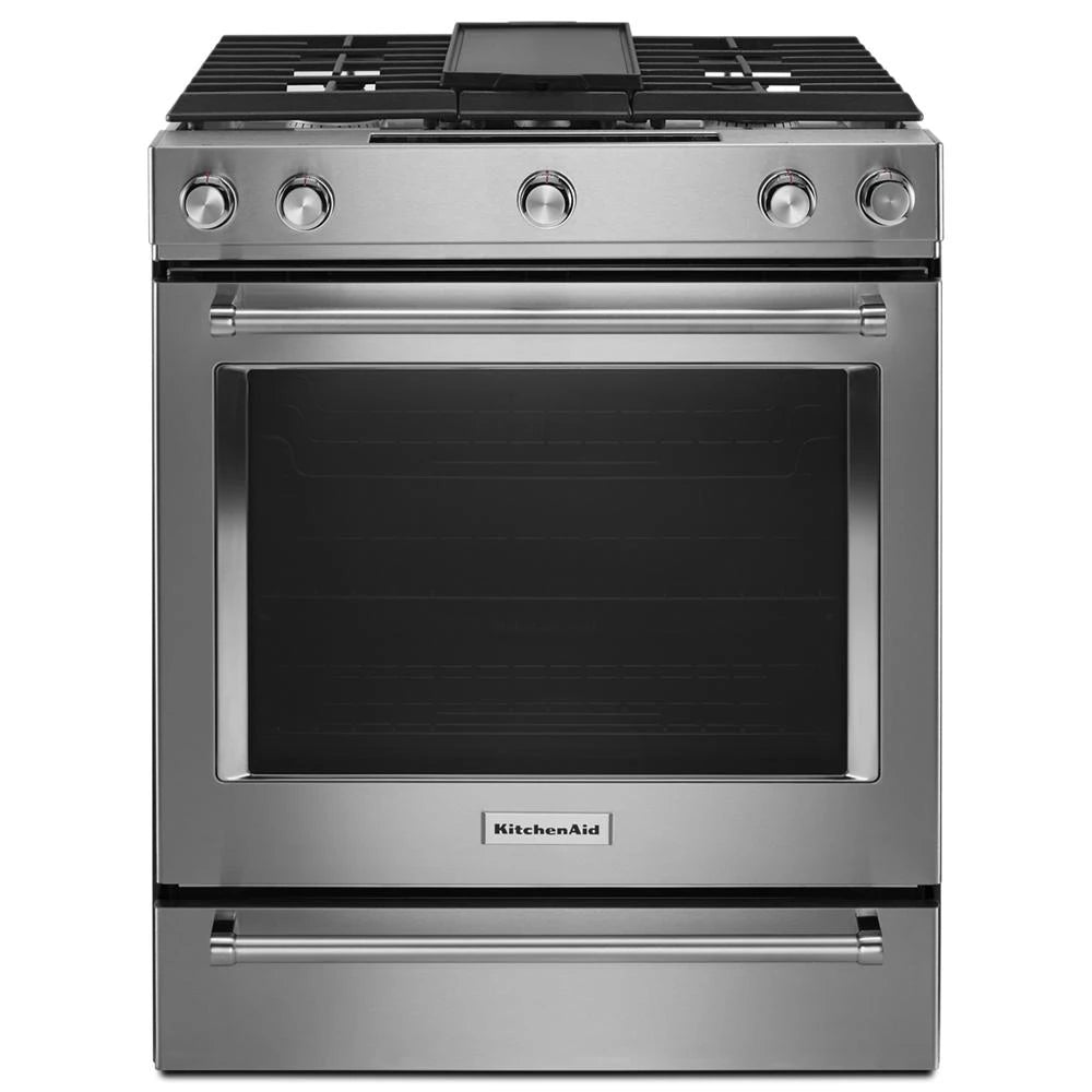 KitchenAid  30" 5-Burner Dual Fuel Convection Slide-In Range with Baking Drawer - Stainless Steel (KSDB900ESS)