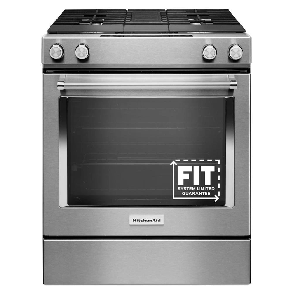 KITCHENAID  30-inch 4-burner Dual Fuel Downdraft Slide-in Range - Stainless Steel (KSDG950ESS)