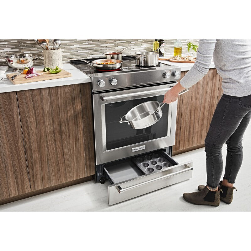 KITCHENAID 30" 5-Element Electric Slide-In Convection Range - Stainless Steel (KSEG700ESS)