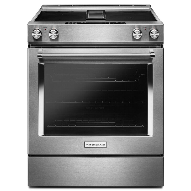 KitchenAid 30-Inch 4-Element Electric Downdraft Slide-In Range - Stainless Steel (KSEG950ESS)