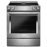 KitchenAid 30-Inch 4-Element Electric Downdraft Slide-In Range - Stainless Steel (KSEG950ESS)