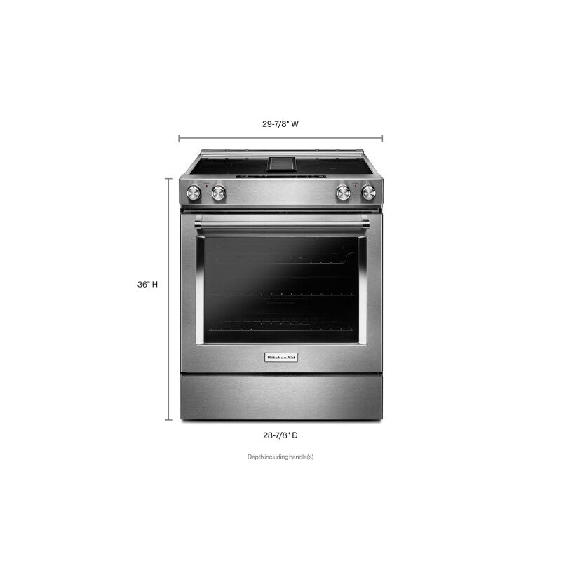 KitchenAid 30-Inch 4-Element Electric Downdraft Slide-In Range - Stainless Steel (KSEG950ESS)
