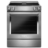 KitchenAid  30-Inch 4-Element Electric Downdraft Slide-In Range - Stainless Steel (KSEG950ESS)