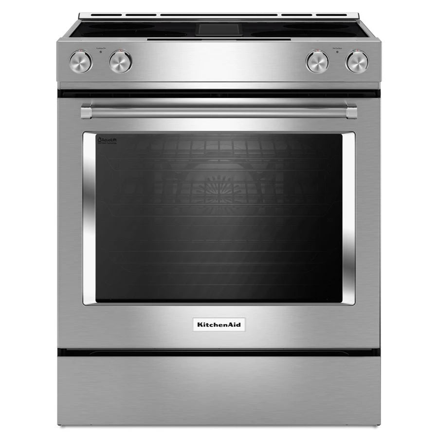 KITCHENAID  30-inch 4-element Electric Downdraft Slide-in Range - Stainless Steel (KSEG950ESS)