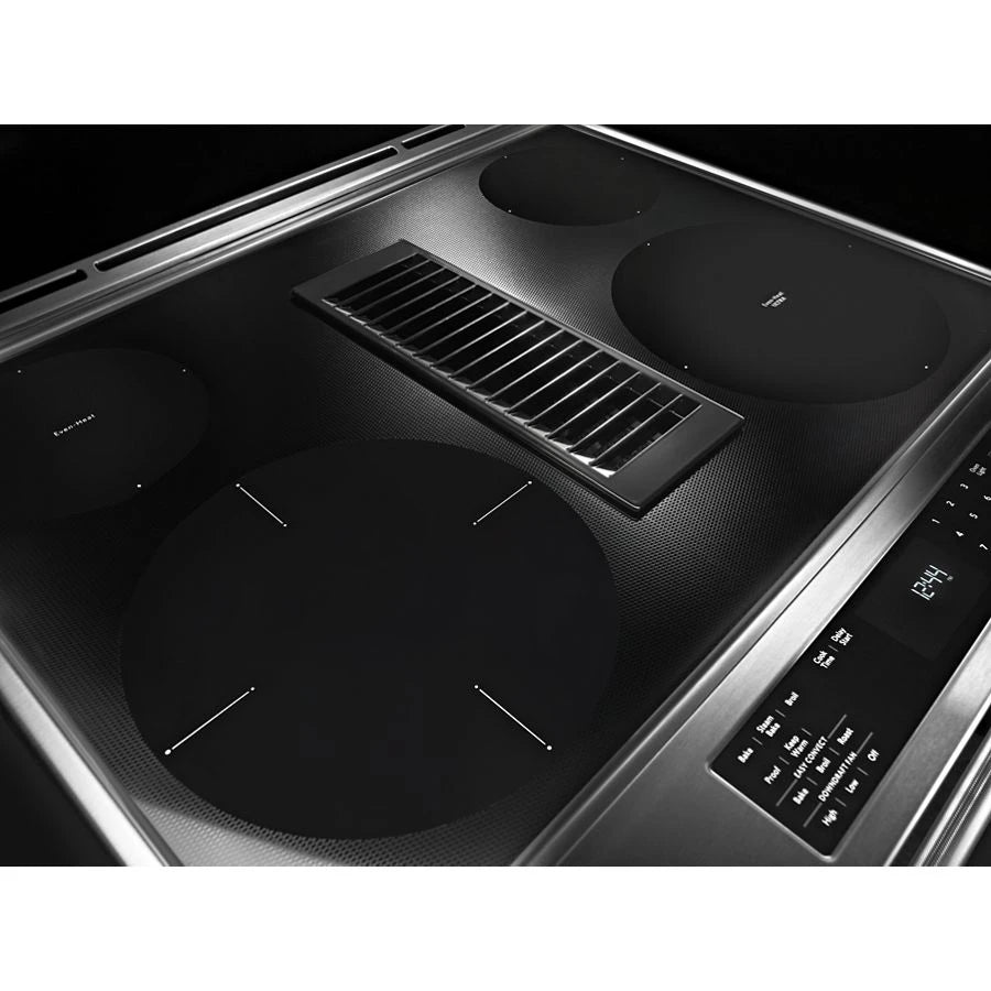 KITCHENAID  30-inch 4-element Electric Downdraft Slide-in Range - Stainless Steel (KSEG950ESS)