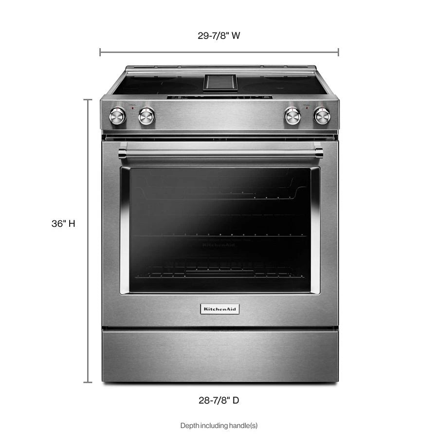 KITCHENAID  30-inch 4-element Electric Downdraft Slide-in Range - Stainless Steel (KSEG950ESS)