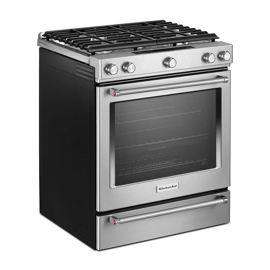 KITCHENAID  30-inch 5 Burner Gas Convection Slide-in Range With Baking Drawer - Stainless Steel (KSGB900ESS)