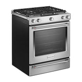 KITCHENAID  30-inch 5 Burner Gas Convection Slide-in Range With Baking Drawer - Stainless Steel (KSGB900ESS)