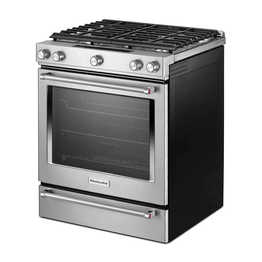 KITCHENAID  30-inch 5 Burner Gas Convection Slide-in Range With Baking Drawer - Stainless Steel (KSGB900ESS)