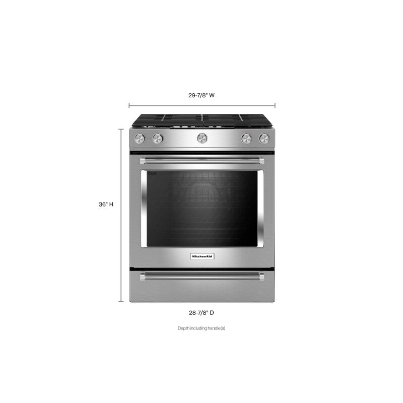 KITCHENAID 30" 5-Burner Gas Slide-In Convection Range - Stainless Steel (KSGG700ESS)