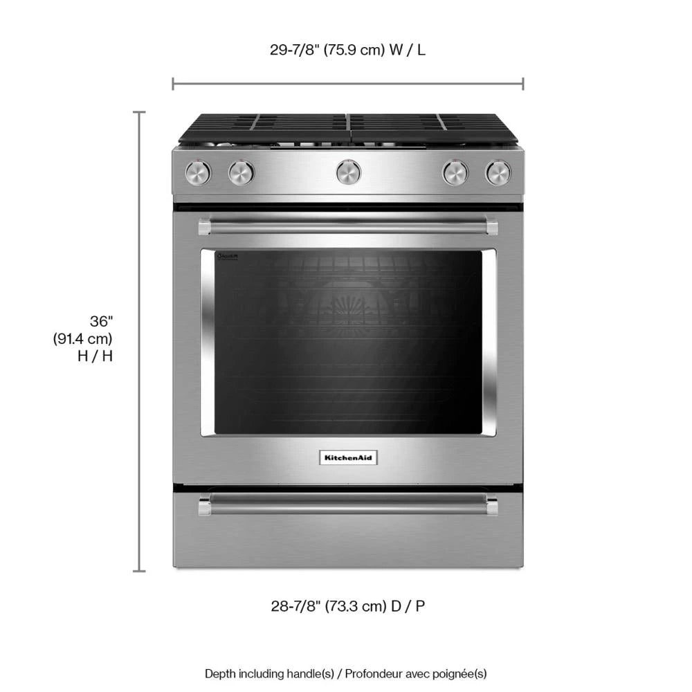 KitchenAid  30-Inch 5-Burner Gas Slide-In Convection Range - Stainless Steel (KSGG700ESS)