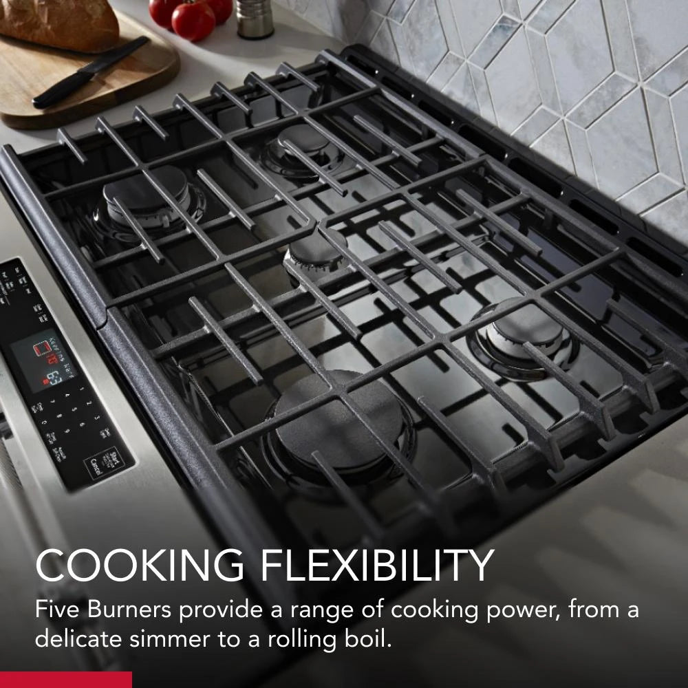 KitchenAid  30-Inch 5-Burner Gas Slide-In Convection Range - Stainless Steel (KSGG700ESS)
