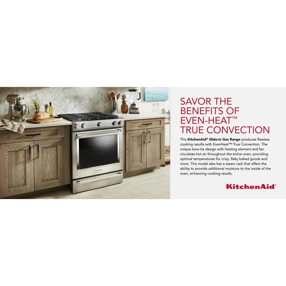 KitchenAid  30-Inch 5-Burner Gas Slide-In Convection Range - Stainless Steel (KSGG700ESS)