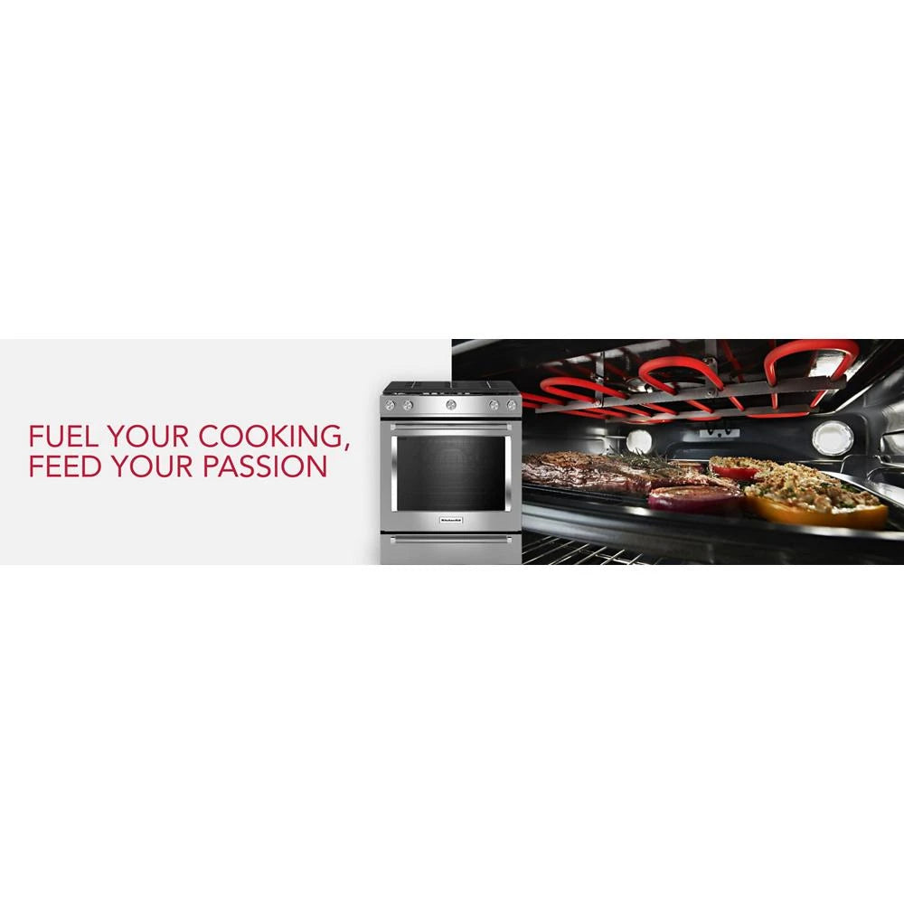 KitchenAid  30-Inch 5-Burner Gas Slide-In Convection Range - Stainless Steel (KSGG700ESS)
