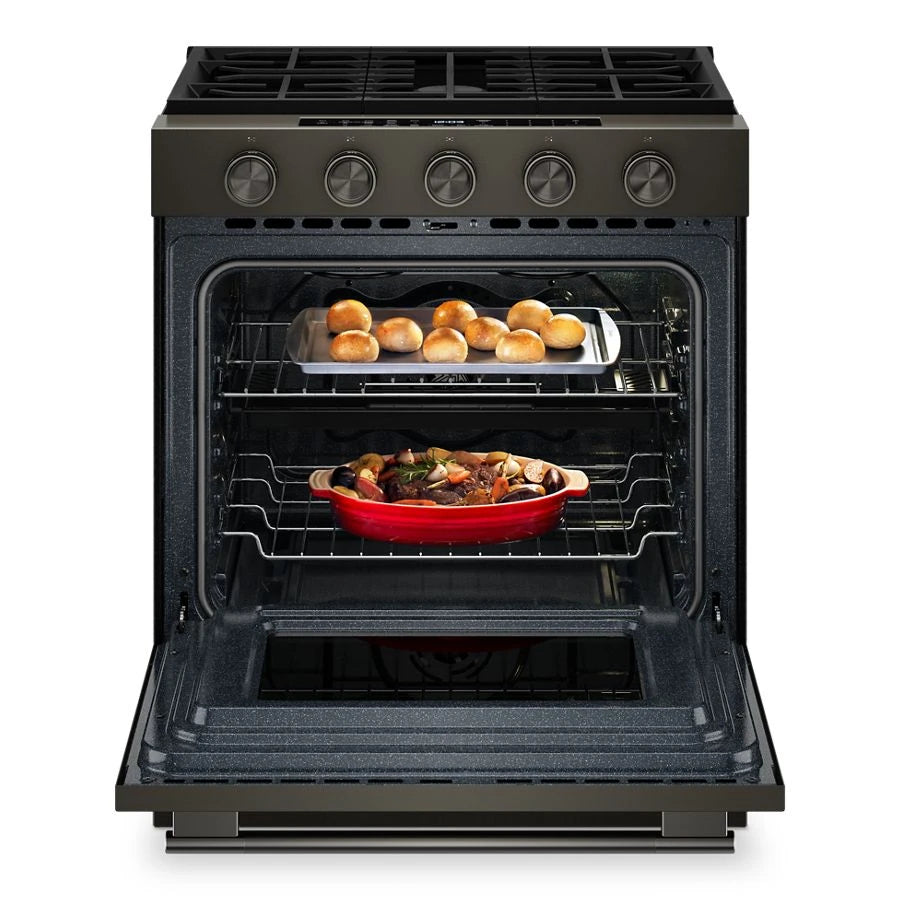KITCHENAID  5.0 Cu. Ft. Smart Slide-in Gas Range With Convection Cooking Modes And 2-in-1 Burner - Black Ore (KSGS530SBE)