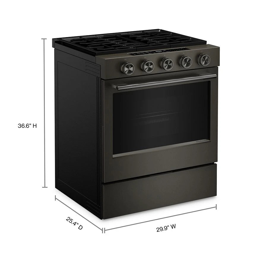 KITCHENAID  5.0 Cu. Ft. Smart Slide-in Gas Range With Convection Cooking Modes And 2-in-1 Burner - Black Ore (KSGS530SBE)