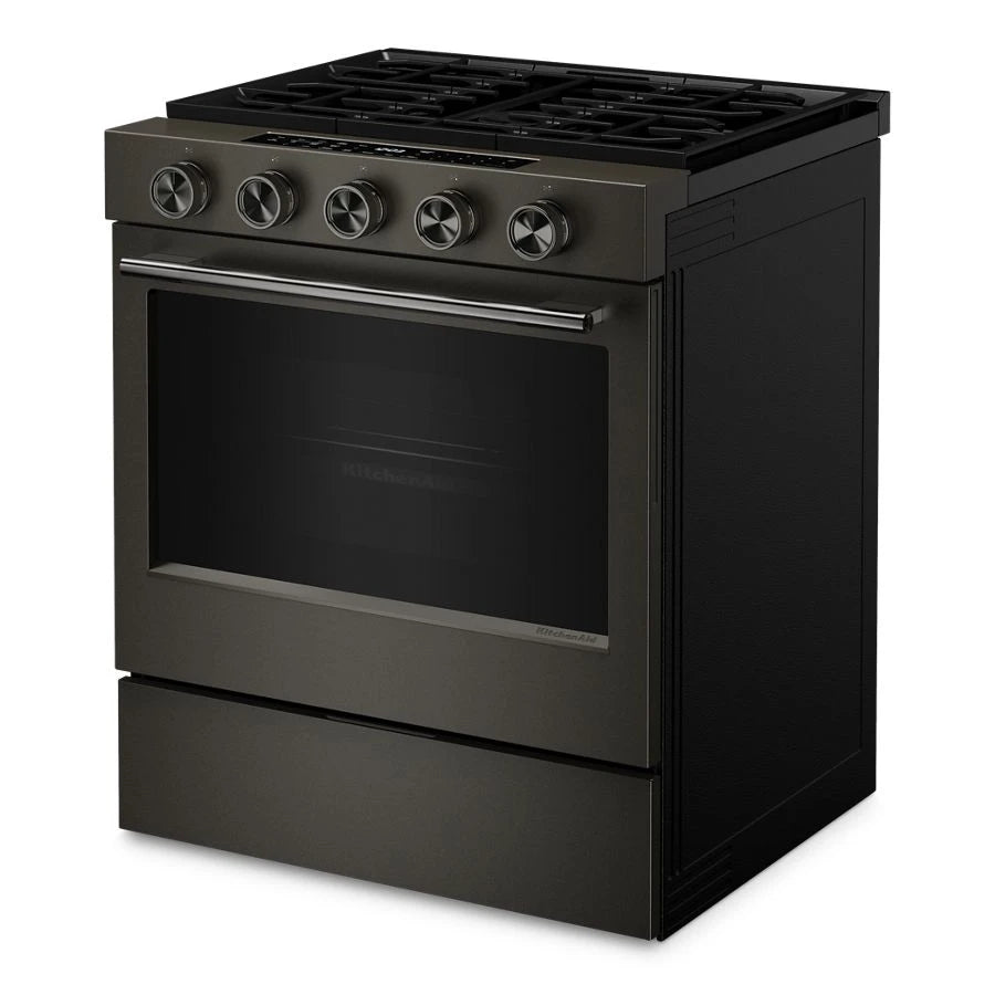 KITCHENAID  5.0 Cu. Ft. Smart Slide-in Gas Range With Convection Cooking Modes And 2-in-1 Burner - Black Ore (KSGS530SBE)