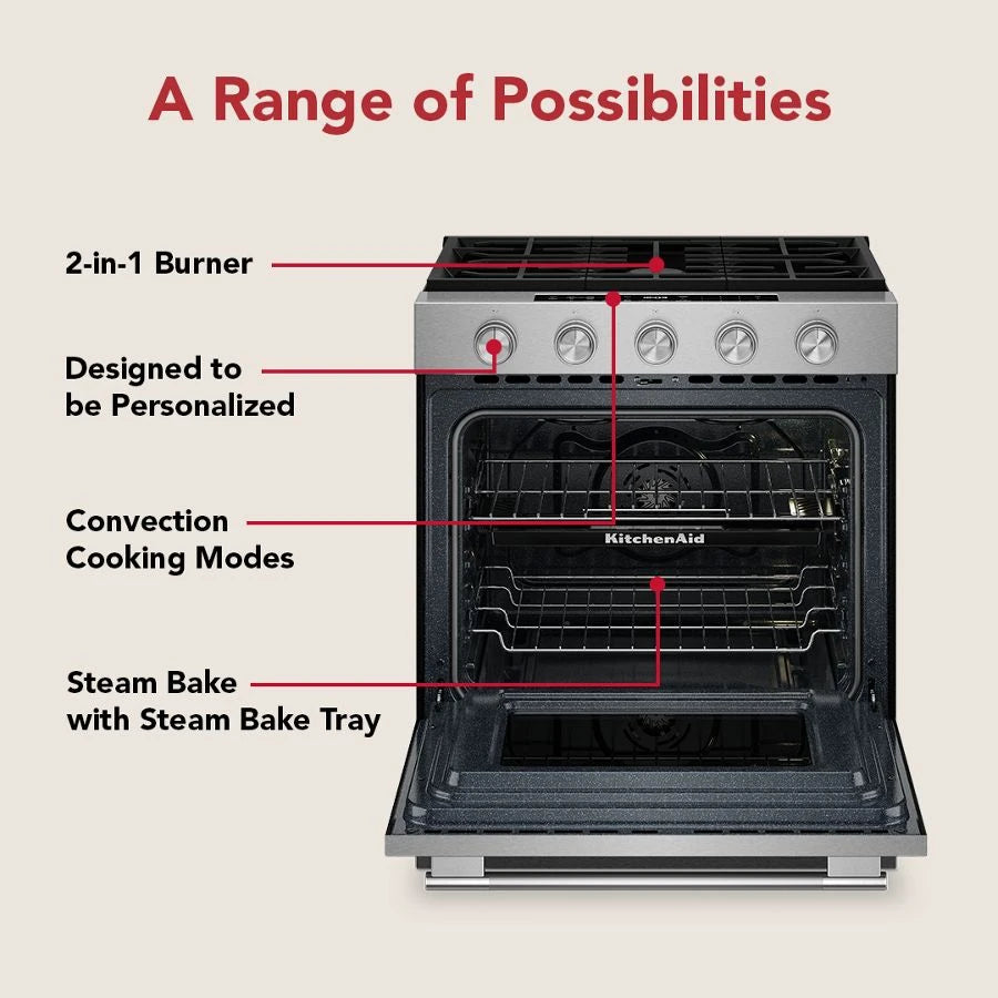 KITCHENAID  KITCHENAID RANGE GAS 30" SLIDE-IN CONV - PrintShield™ Stainless Finish (KSGS530SPS)