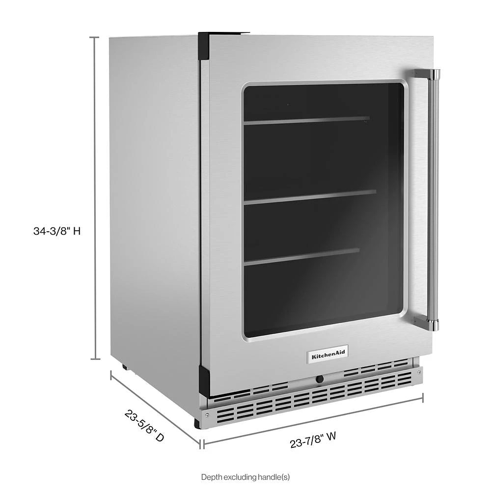 KITCHENAID  24" Undercounter Refrigerator with Glass Door and Shelves with Metallic Accents - Stainless Steel (KURL314KSS)