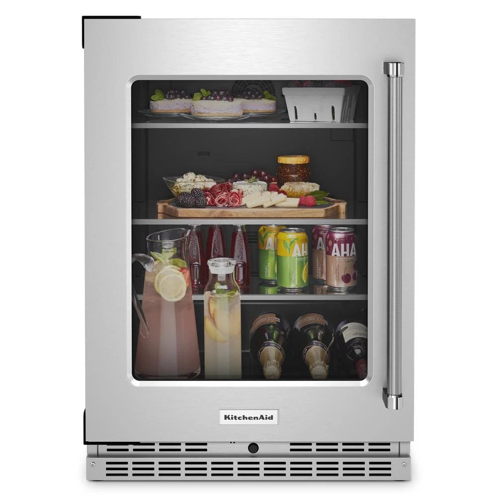 KITCHENAID  24" Undercounter Refrigerator with Glass Door and Shelves with Metallic Accents - Stainless Steel (KURL314KSS)