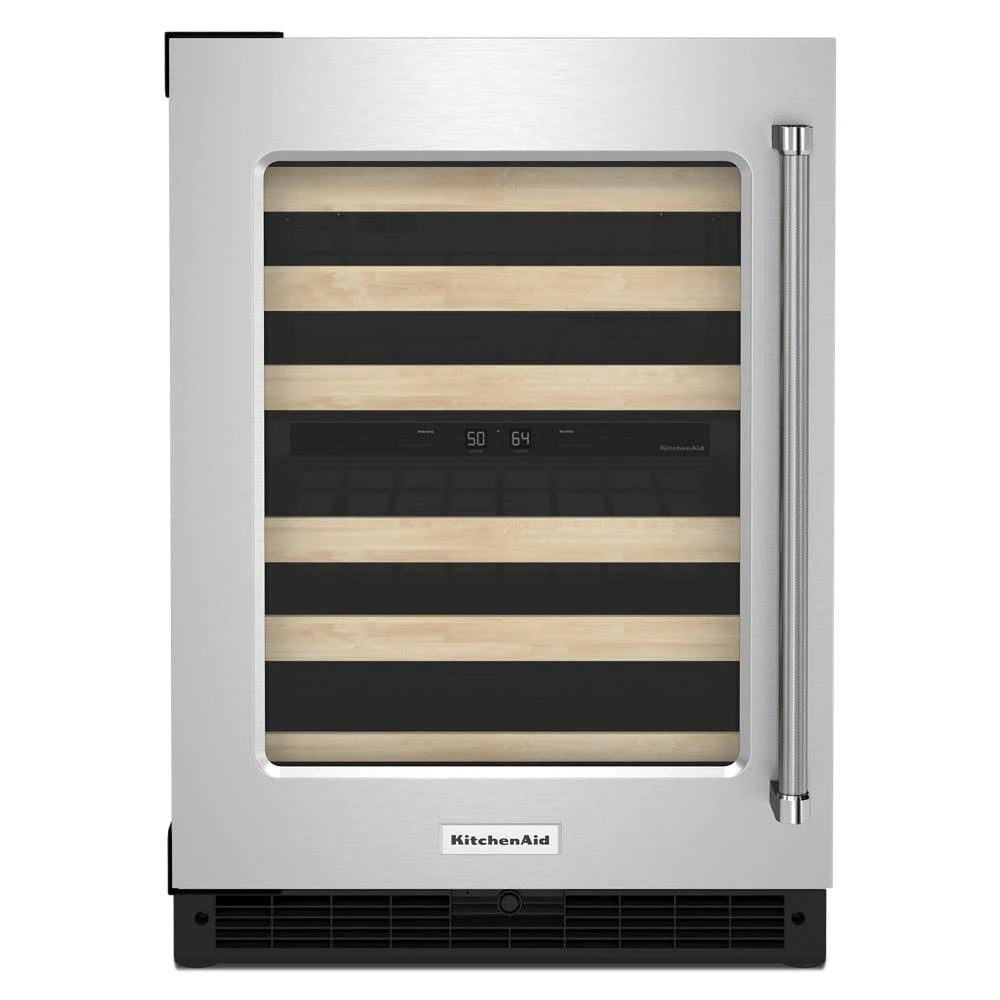 KITCHENAID  24" Undercounter Wine Cellar with Glass Door and Wood-Front Racks - Stainless Steel (KUWL214KSB)