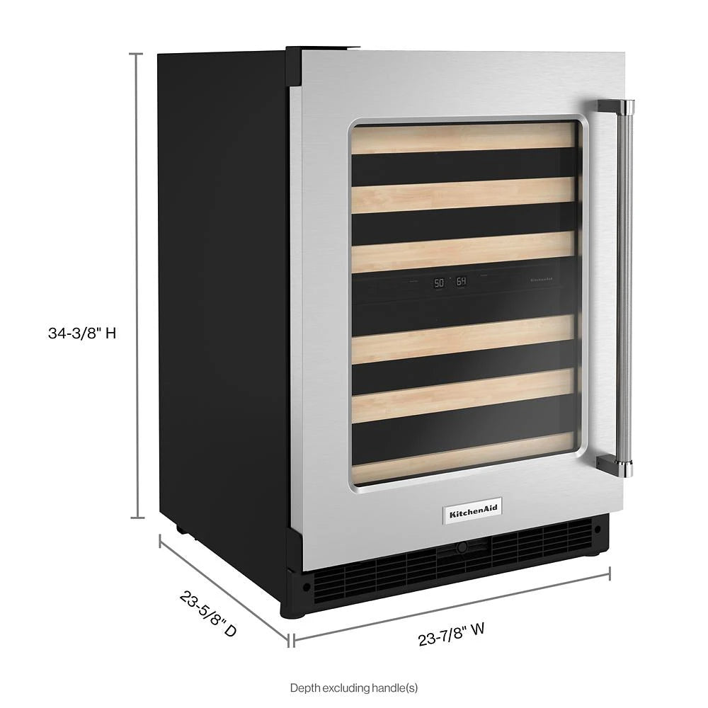KITCHENAID  24" Undercounter Wine Cellar with Glass Door and Wood-Front Racks - Stainless Steel (KUWL214KSB)