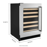 KITCHENAID  24" Undercounter Wine Cellar with Glass Door and Wood-Front Racks - Stainless Steel (KUWL214KSB)