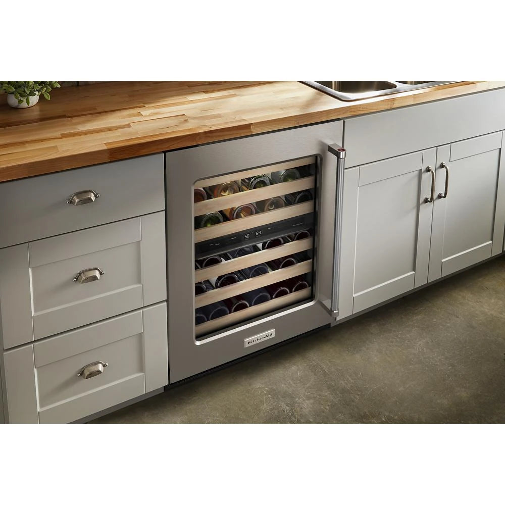 KITCHENAID  24" Undercounter Wine Cellar with Glass Door and Wood-Front Racks - Stainless Steel (KUWL214KSB)