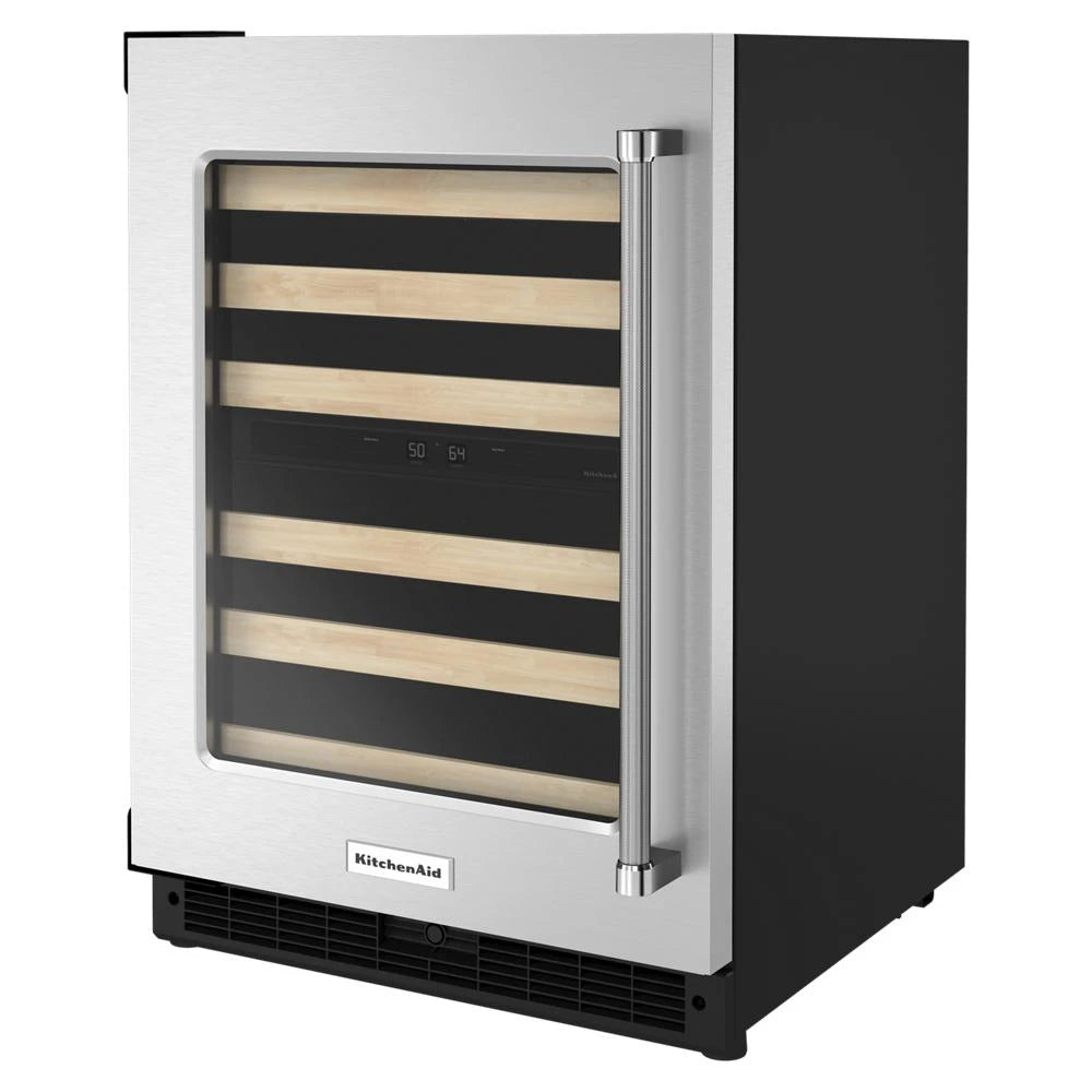 KITCHENAID  24" Undercounter Wine Cellar with Glass Door and Wood-Front Racks - Stainless Steel (KUWL214KSB)