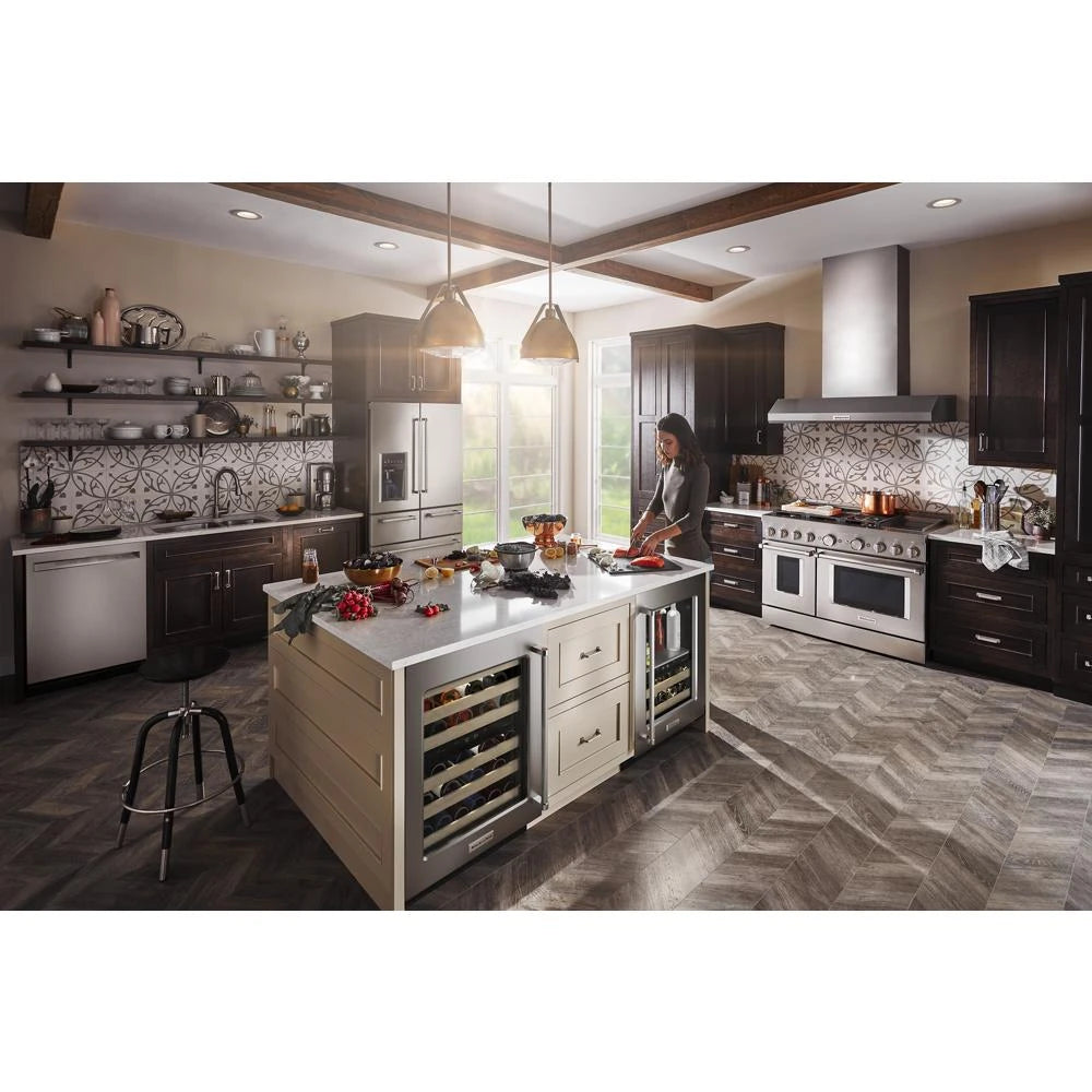 KITCHENAID  24" Undercounter Wine Cellar with Glass Door and Wood-Front Racks - Stainless Steel (KUWL214KSB)