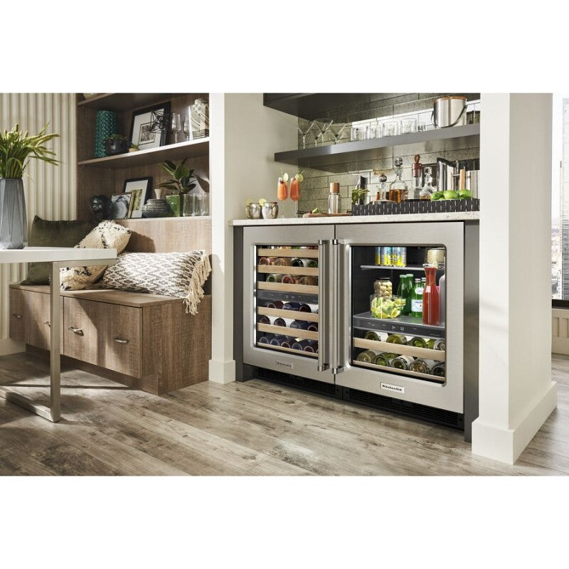 KitchenAid 24" Undercounter Wine Cellar with Glass Door and Wood-Front Racks - Stainless Steel (KUWL214KSB)