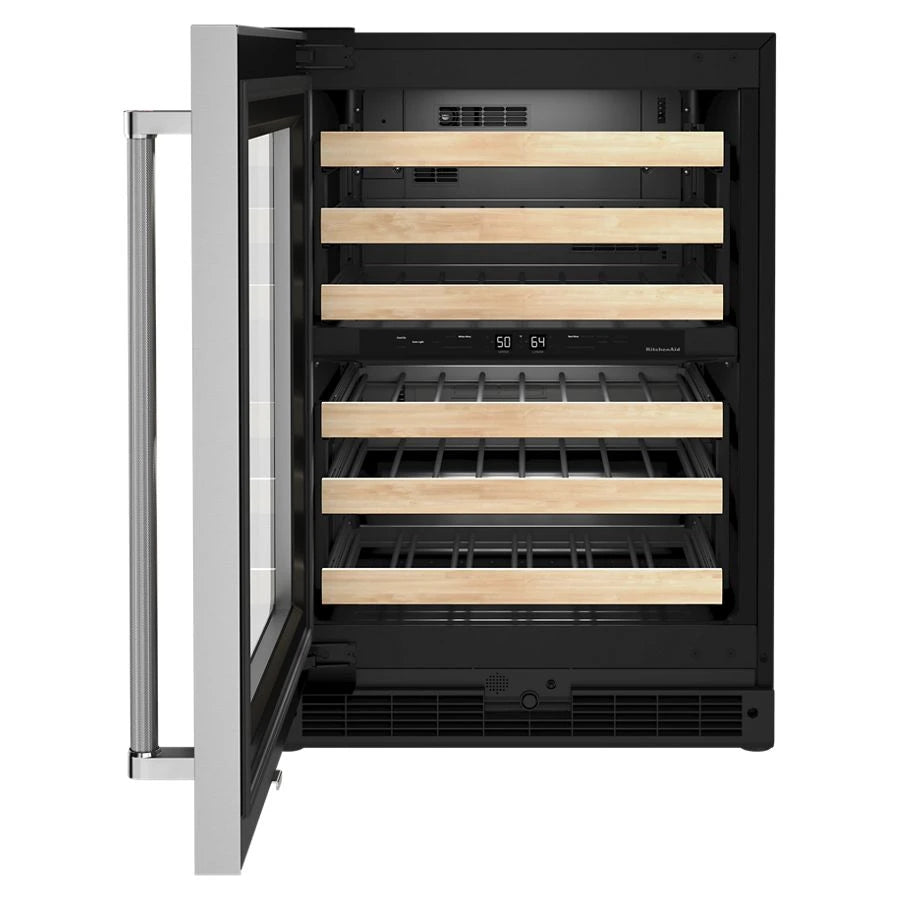 KitchenAid  24" Undercounter Wine Cellar with Glass Door and Wood-Front Racks - Stainless Steel (KUWL214KSB)