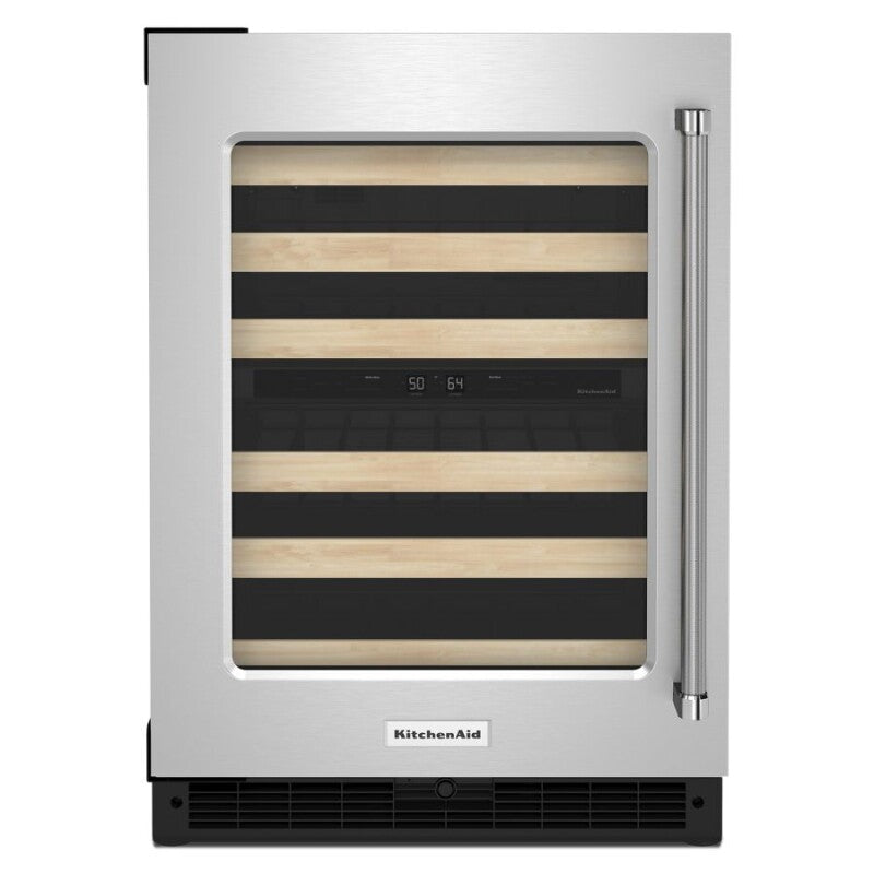 KitchenAid 24" Undercounter Wine Cellar with Glass Door and Wood-Front Racks - Stainless Steel (KUWL214KSB)