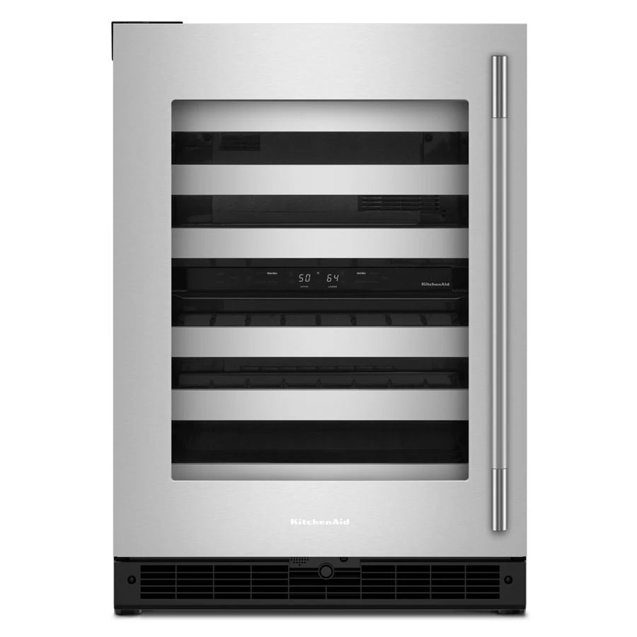 KITCHENAID  24-Inch Undercounter Wine Cellar with 46-Bottle Capacity and Metal-Front Racks in Stainless Steel - Black Cabinet/Stainless Doors (KUWL324SSB)
