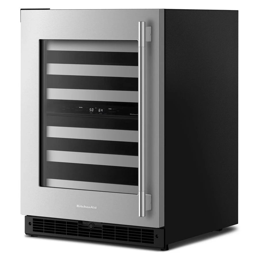 KITCHENAID  24-Inch Undercounter Wine Cellar with 46-Bottle Capacity and Metal-Front Racks in Stainless Steel - Black Cabinet/Stainless Doors (KUWL324SSB)