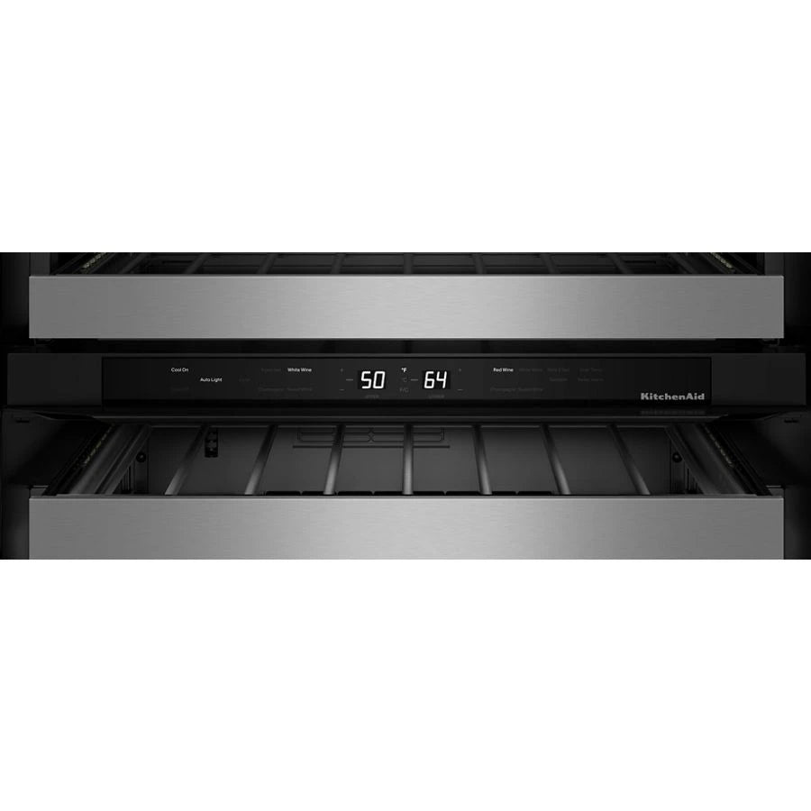 KITCHENAID  24-Inch Undercounter Wine Cellar with 46-Bottle Capacity and Metal-Front Racks in Stainless Steel - Black Cabinet/Stainless Doors (KUWL324SSB)