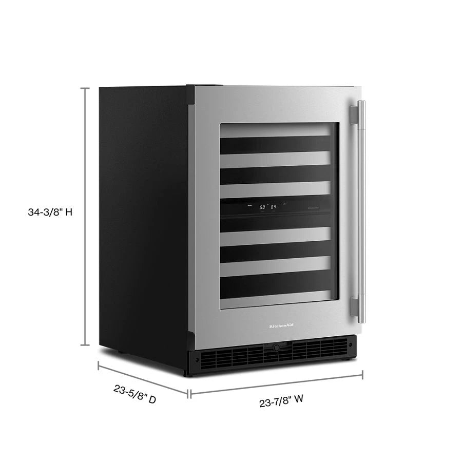 KITCHENAID  24-Inch Undercounter Wine Cellar with 46-Bottle Capacity and Metal-Front Racks in Stainless Steel - Black Cabinet/Stainless Doors (KUWL324SSB)