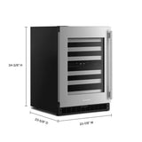 KITCHENAID  24-Inch Undercounter Wine Cellar with 46-Bottle Capacity and Metal-Front Racks in Stainless Steel - Black Cabinet/Stainless Doors (KUWL324SSB)