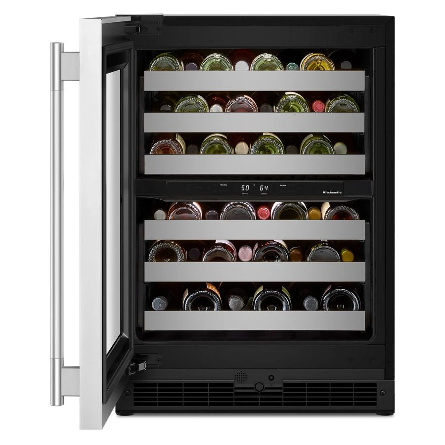 KITCHENAID  24-Inch Undercounter Wine Cellar with 46-Bottle Capacity and Metal-Front Racks in Stainless Steel - Black Cabinet/Stainless Doors (KUWL324SSB)