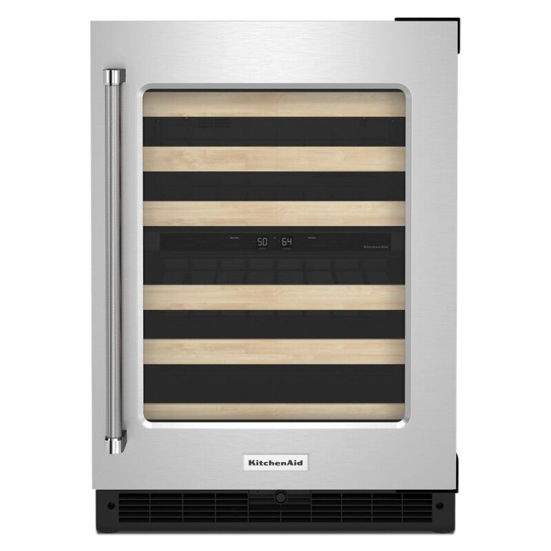 KitchenAid 24" Undercounter Wine Cellar with Glass Door and Wood-Front Racks - Stainless Steel (KUWR214KSB)